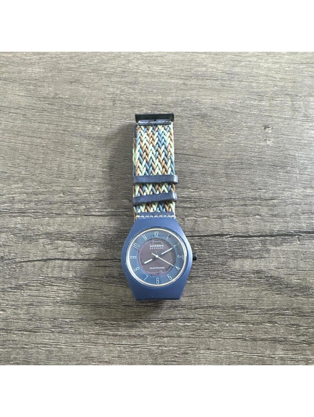 SKAGEN Samso Mens Solar Powered Watch Blue Green Braided Strap Ocean Scratched